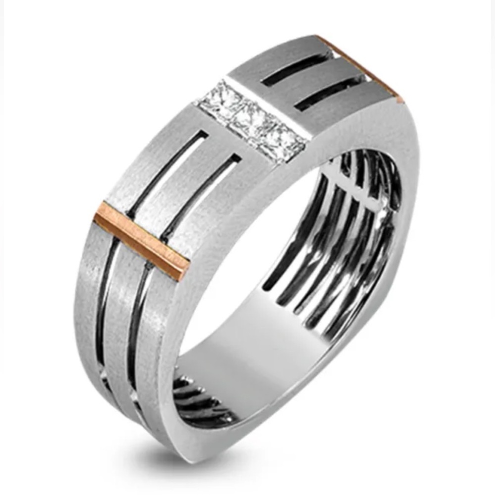 New Men’s Two-Tone Silver/Gold CZ Band